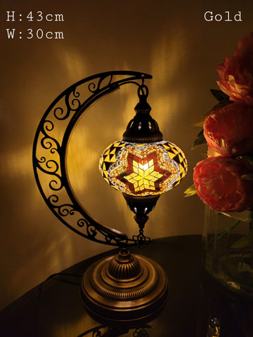10 Colours Moroccan Moon Table Lamp, Murano Crescent Desk Light, Hilal Turkish Lamp