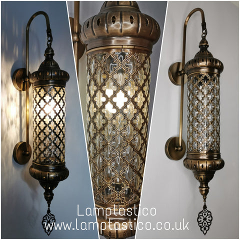 Turkish Moroccan Large Cylinder Blown Glass Wall Light Sconce