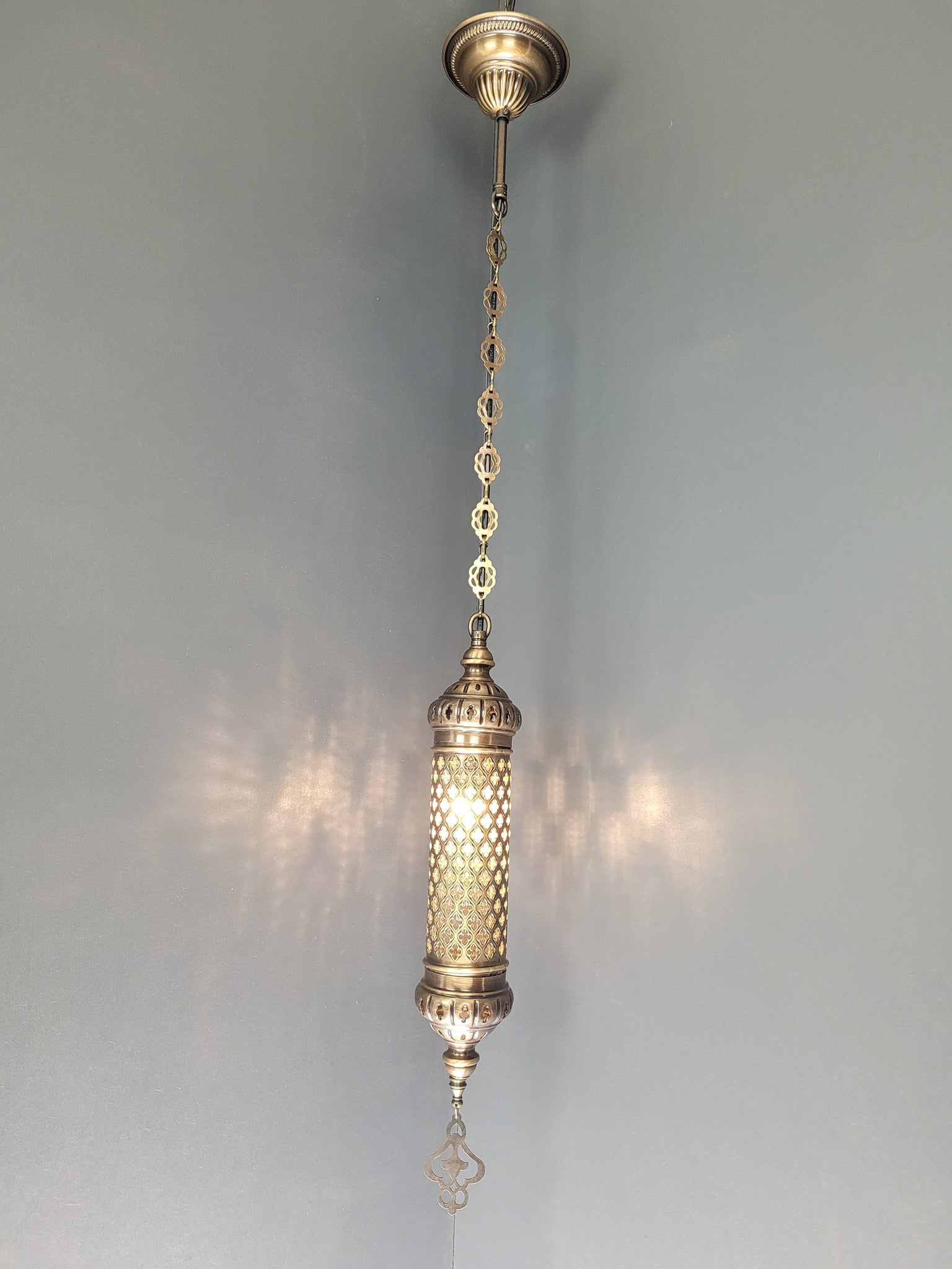 Moroccan Turkish Cylinder Blown Glass Ceiling Pendant Light Lamp, Kitchen Island Lighting