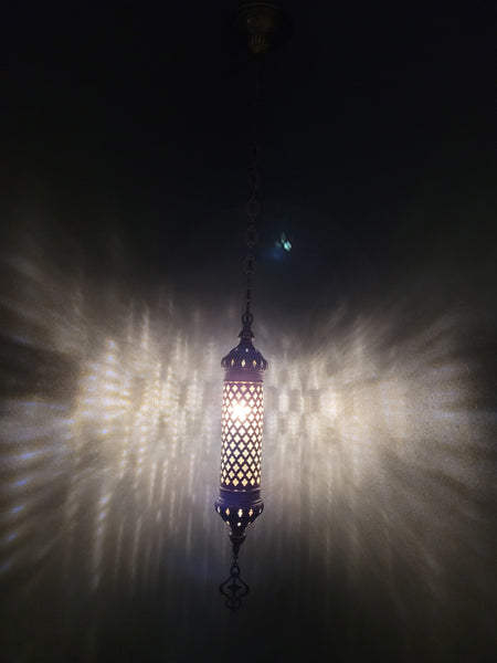 Moroccan Turkish Cylinder Blown Glass Ceiling Pendant Light Lamp, Kitchen Island Lighting