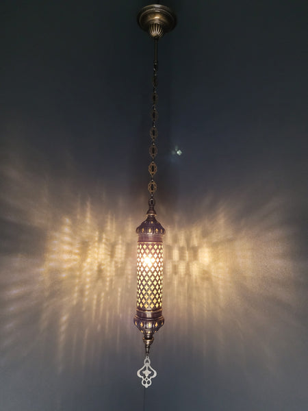 Moroccan Turkish Cylinder Blown Glass Ceiling Pendant Light Lamp, Kitchen Island Lighting