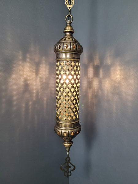 Moroccan Turkish Cylinder Blown Glass Ceiling Pendant Light Lamp, Kitchen Island Lighting