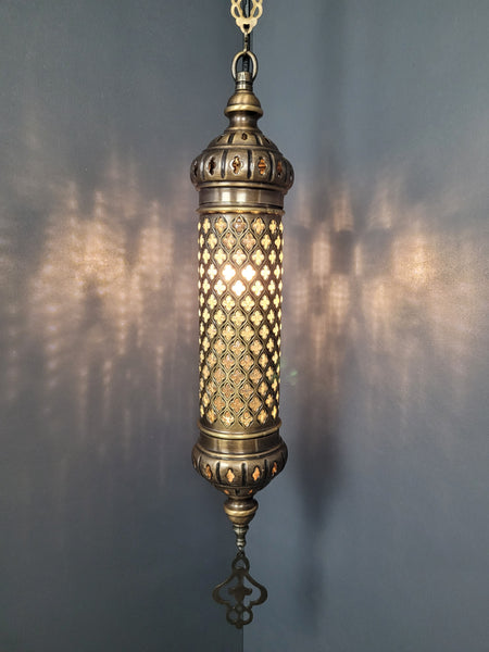 Moroccan Turkish Cylinder Blown Glass Ceiling Pendant Light Lamp, Kitchen Island Lighting
