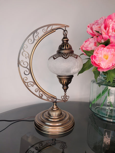 Moroccan Moon Table Lamp, Murano Crescent Desk Light, Hilal Turkish Lamp