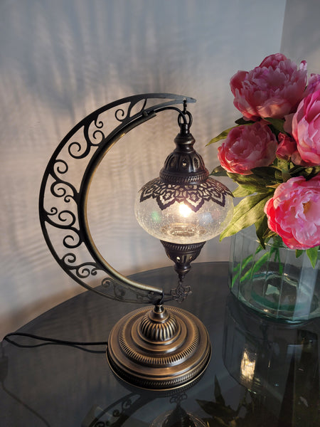 Moroccan Moon Table Lamp, Murano Crescent Desk Light, Hilal Turkish Lamp