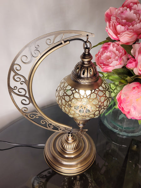 Moroccan Moon Table Lamp, Murano Crescent Desk Light, Hilal Turkish Lamp