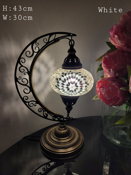 10 Colours Moroccan Moon Table Lamp, Murano Crescent Desk Light, Hilal Turkish Lamp
