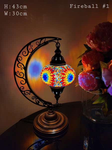 10 Colours Moroccan Moon Table Lamp, Murano Crescent Desk Light, Hilal Turkish Lamp