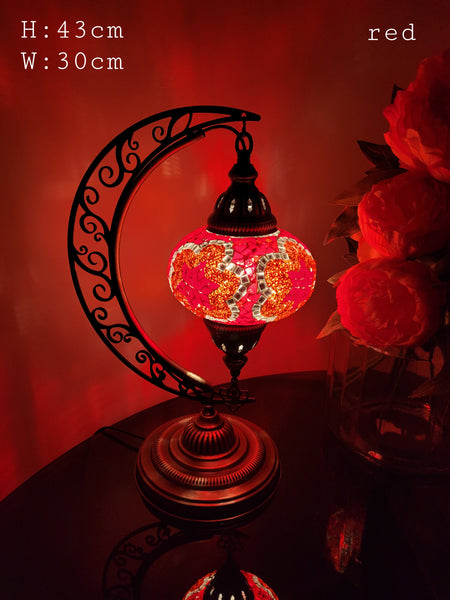 10 Colours Moroccan Moon Table Lamp, Murano Crescent Desk Light, Hilal Turkish Lamp