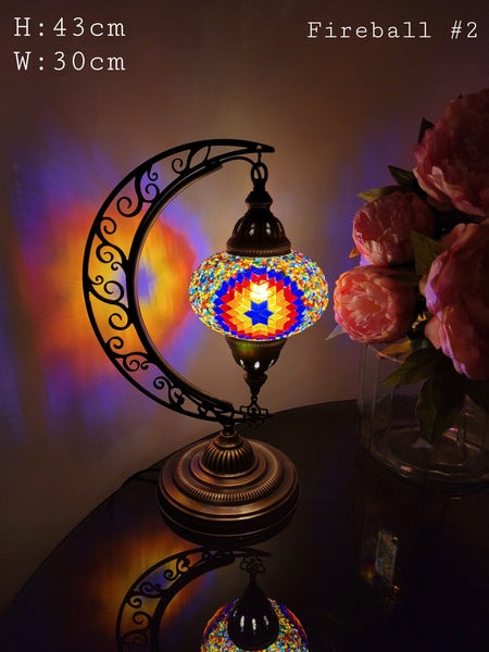 10 Colours Moroccan Moon Table Lamp, Murano Crescent Desk Light, Hilal Turkish Lamp