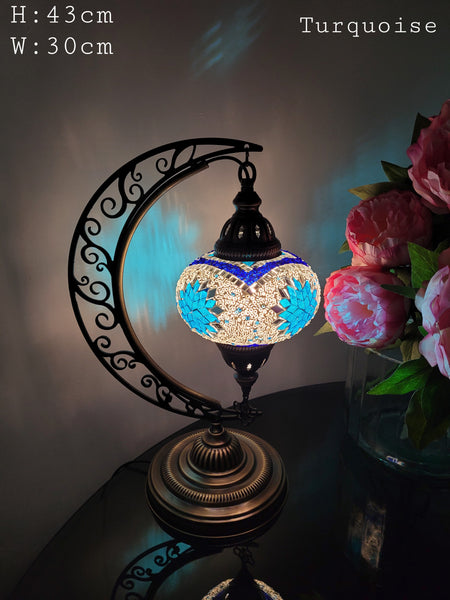 10 Colours Moroccan Moon Table Lamp, Murano Crescent Desk Light, Hilal Turkish Lamp