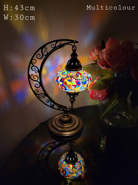10 Colours Moroccan Moon Table Lamp, Murano Crescent Desk Light, Hilal Turkish Lamp