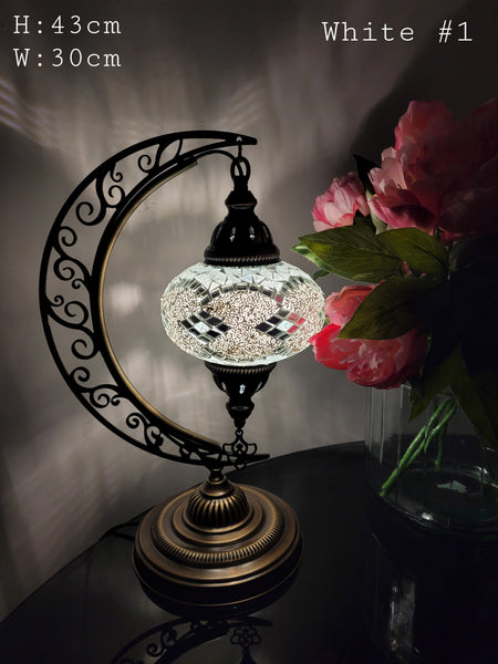 10 Colours Moroccan Moon Table Lamp, Murano Crescent Desk Light, Hilal Turkish Lamp