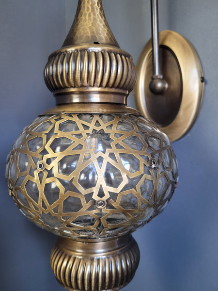 Turkish Single Laser Glass Oval Wall Light Brass Finish