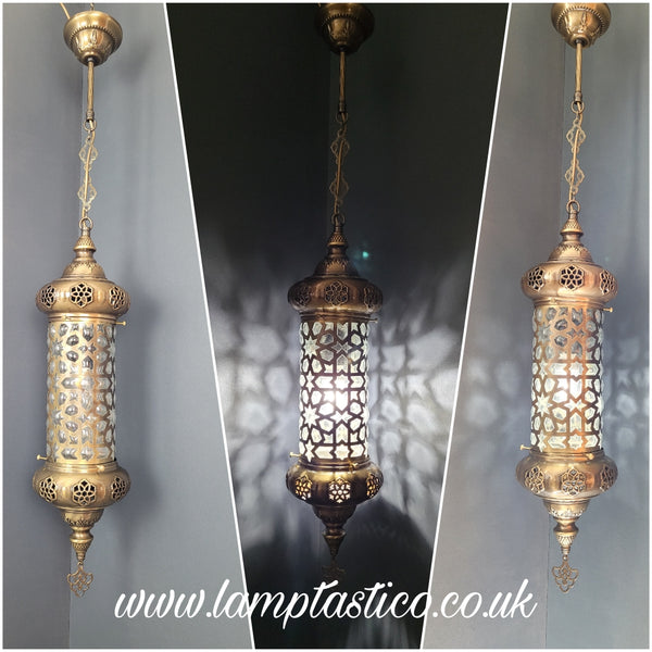 Moroccan Turkish Cylinder Brass Blown Glass Ceiling Pendant Light Lamp, Kitchen Island Lighting