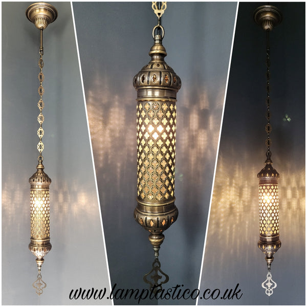 Moroccan Turkish Cylinder Blown Glass Ceiling Pendant Light Lamp, Kitchen Island Lighting