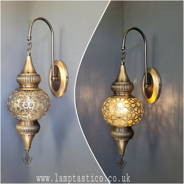 Turkish Single Laser Glass Oval Wall Light Brass Finish