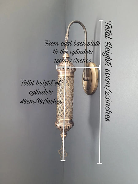Cylinder Wall Light Sconce Brass Finish Oval Base
