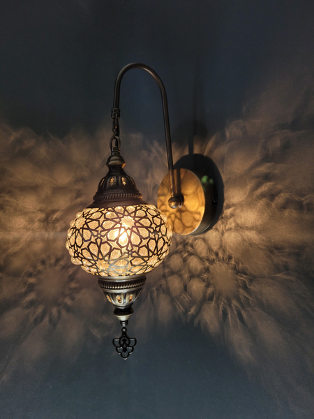 Turkish Laser Glass Round Wall Light Brass Finish