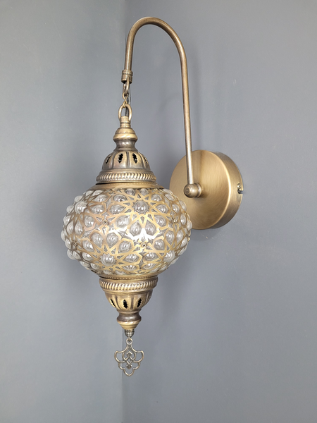 Turkish Laser Glass Round Wall Light Brass Finish
