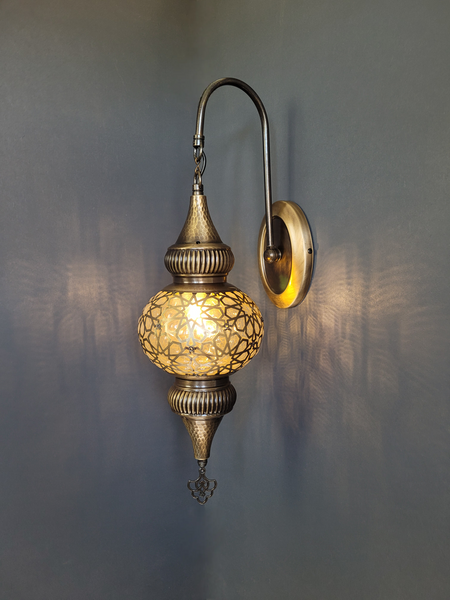 Turkish Single Laser Glass Oval Wall Light Brass Finish