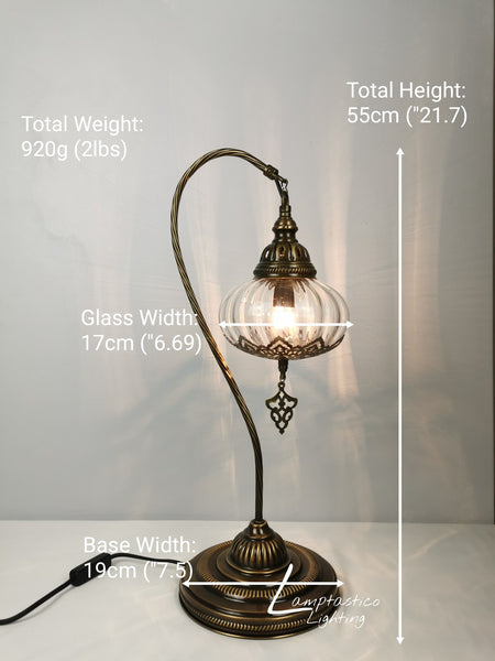 Luxurious Large Turkish Moroccan Style Swan Neck Clear Blown Glass Table Lamp