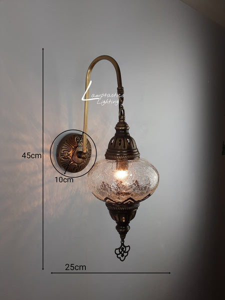 Turkish Single Crackle Clear Glass Round Wall Light