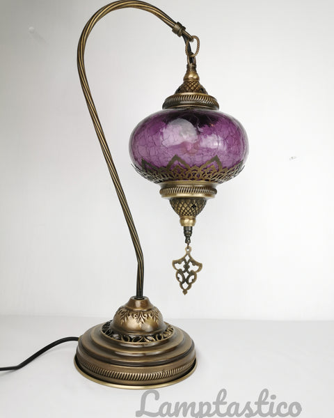 Turkish Moroccan Crackle Glass Swan Neck Crackle Glass Table Lamp No 3