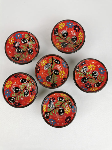 Turkish Moroccan Handmade Olive Ceramic Set of 6 Boxed 8cm Dip Snack Bowls