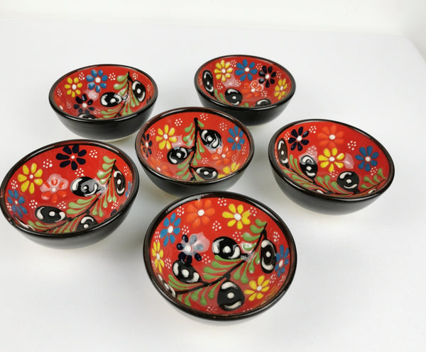 Turkish Moroccan Handmade Olive Ceramic Set of 6 Boxed 8cm Dip Snack Bowls