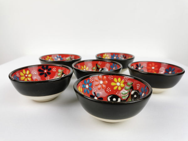 Turkish Moroccan Handmade Olive Ceramic Set of 6 Boxed 8cm Dip Snack Bowls