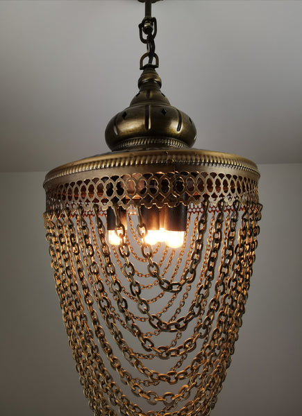 4 -Light Metal Chain Chandelier Brass Finish