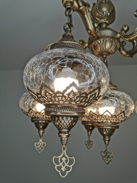 Turkish Crackle Clear Glass 6 Globe Chandelier