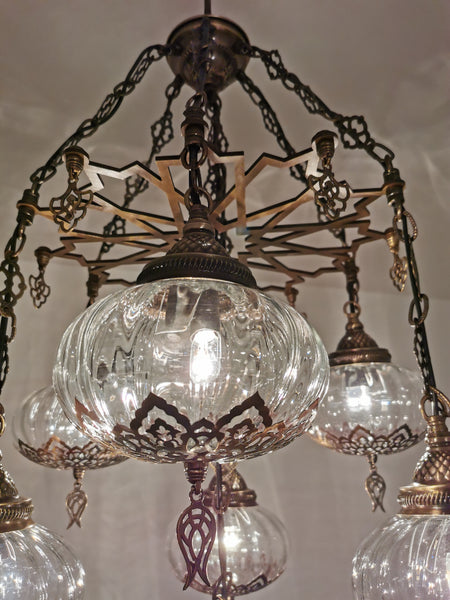 7 Globe Blown Clear Glass Turkish Ottoman Chandelier