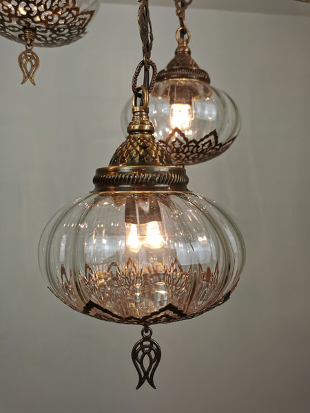 7 Globe Blown Clear Glass Turkish Ottoman Chandelier