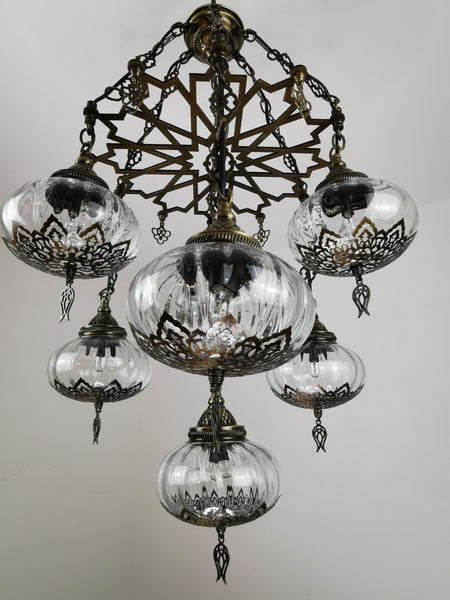 7 Globe Blown Clear Glass Turkish Ottoman Chandelier