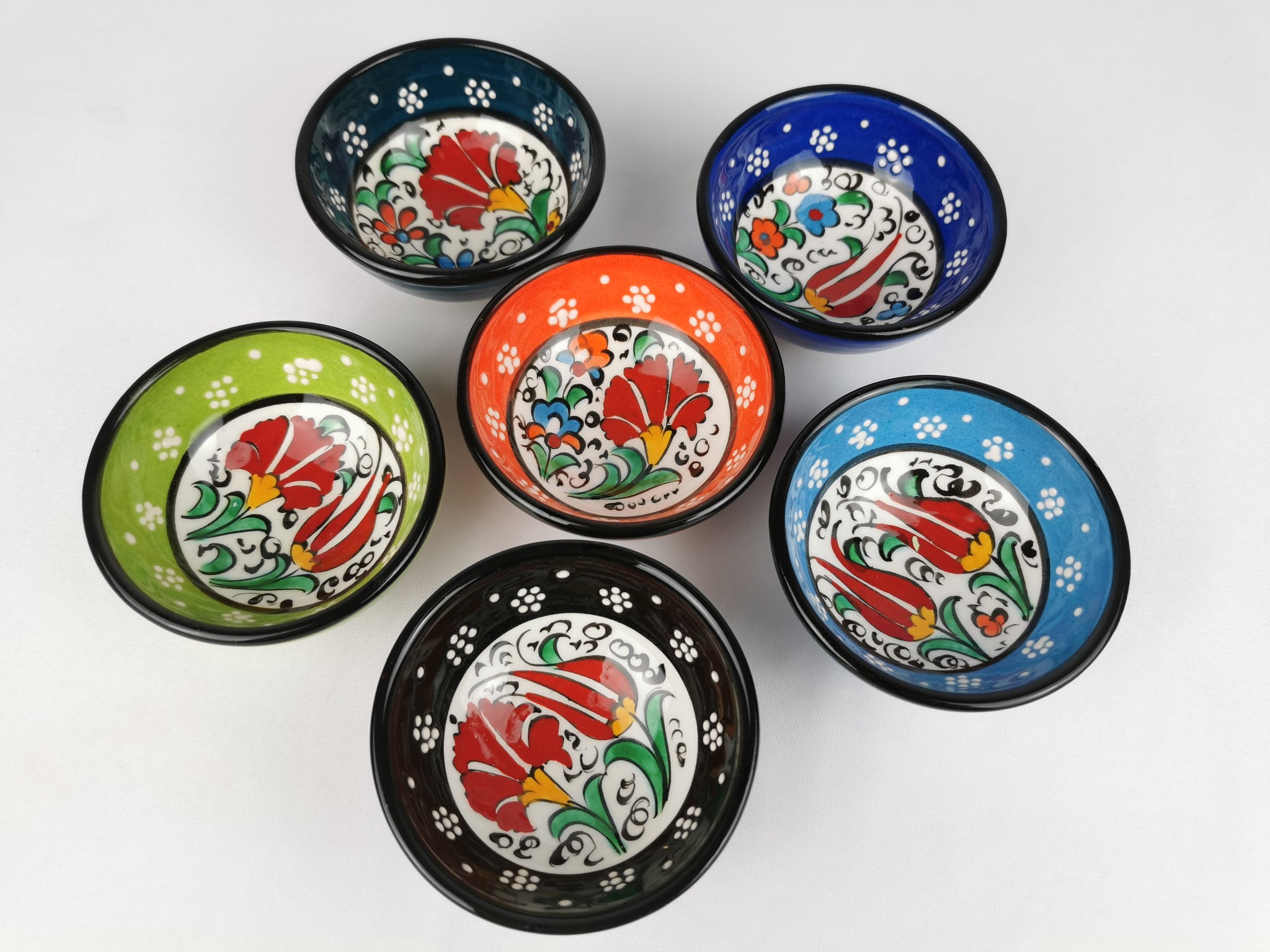 Turkish Moroccan Handmade Floral Ceramic Set of 6 Boxed 8cm Dip Snack Bowls
