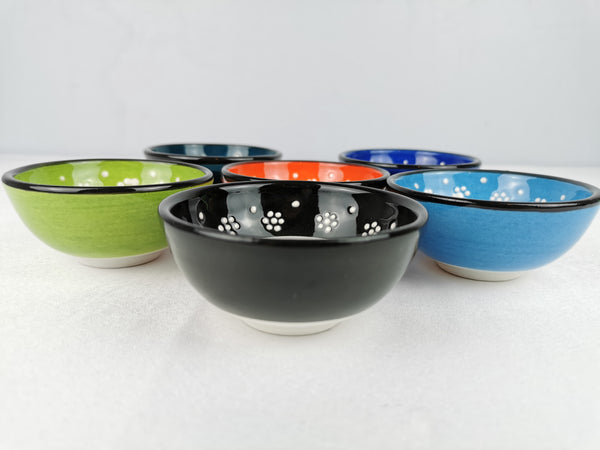 Turkish Moroccan Handmade Floral Ceramic Set of 6 Boxed 8cm Dip Snack Bowls