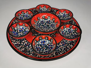 Handmade Turkish Breakfast Set, Decorative Bowl Set, Red Ceramic Set, Tapas Serving Set, Mezze Set, Turkish Ceramic Food Serving Set