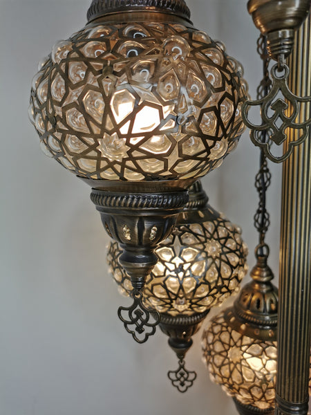 7 Globe Turkish Moroccan Blown Laser Glass Spiral Floor Lamp