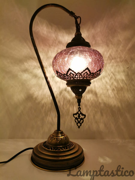 Turkish Moroccan Crackle Glass Swan Neck Crackle Glass Table Lamp No 3