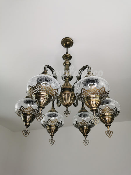 Turkish Crackle Glass 6 Globe Chandelier