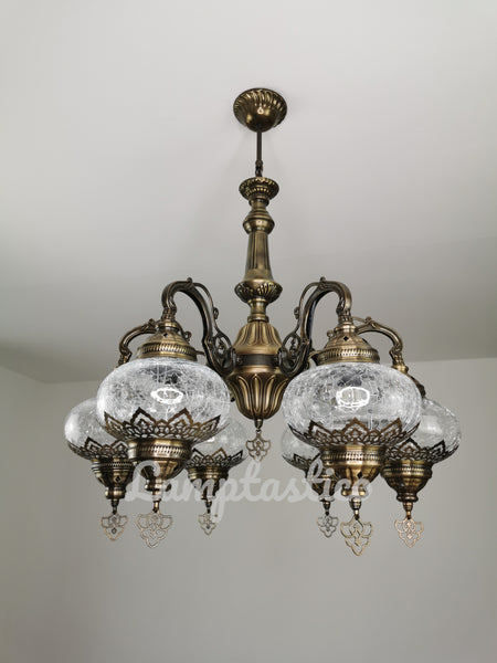 Turkish Crackle Glass 6 Globe Chandelier
