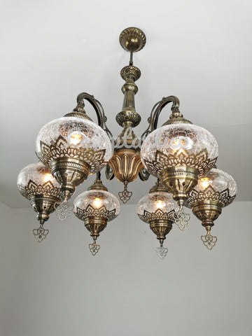 Turkish Crackle Glass 6 Globe Chandelier