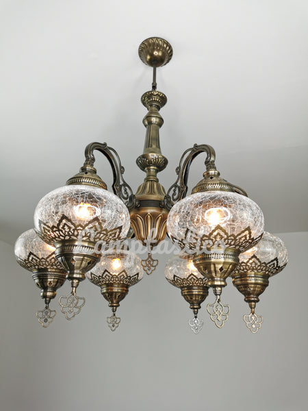 Turkish Crackle Glass 6 Globe Chandelier