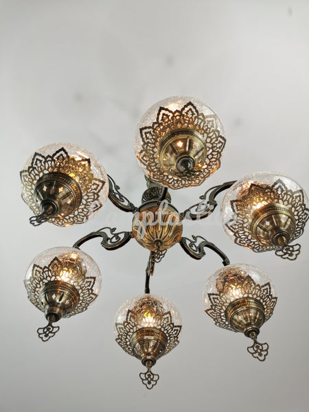 Turkish Crackle Glass 6 Globe Chandelier