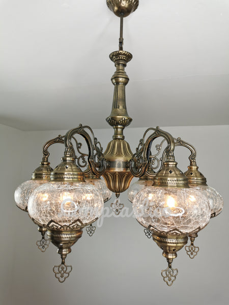 Turkish Crackle Glass 6 Globe Chandelier