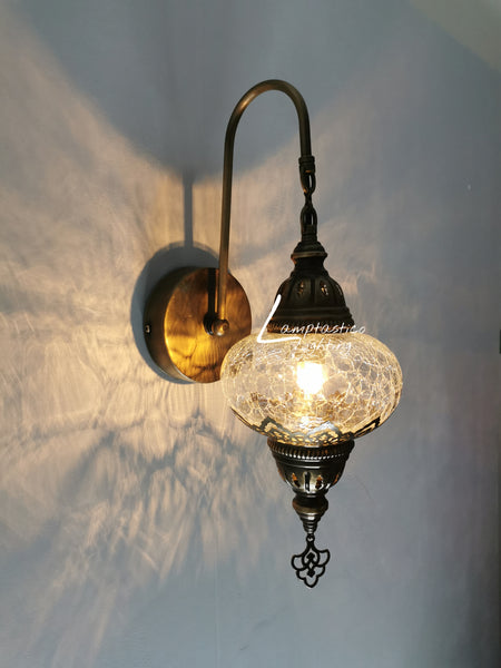 Turkish Single Crackle Clear Glass Round Wall Light