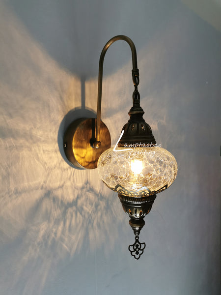 Turkish Single Crackle Clear Glass Round Wall Light