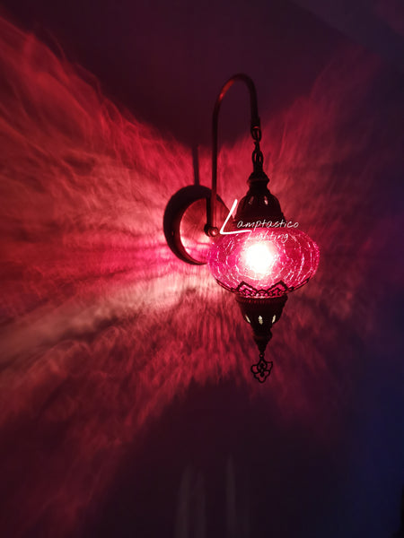 Turkish Single Red Crackle Glass Round Wall Light